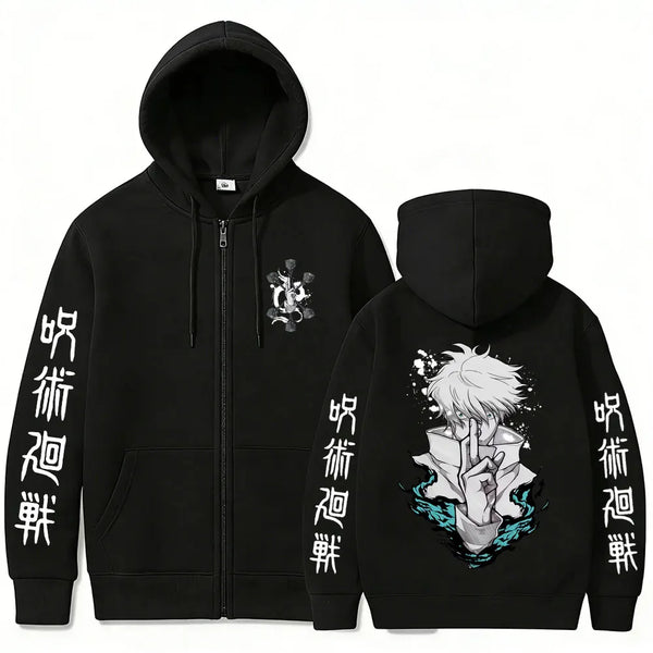 Anime Jujutsu Kaisen Gojo Satoru Zip-Up Hoodie – Unisex Oversized Cosplay Jacket