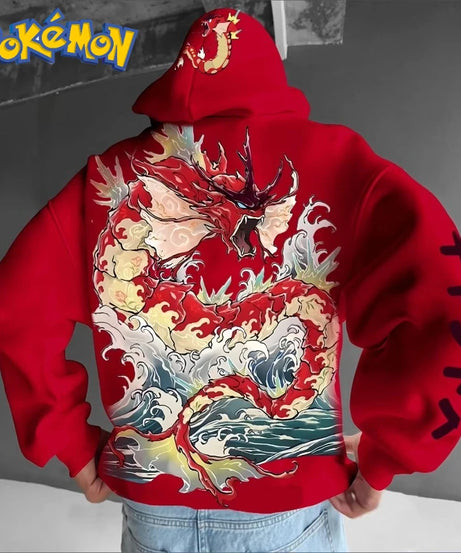 Pokémon Men's Hoodie Autumn/Winter Anime Gyarados Cool Print Loose Street Casual Daily Wear Original Jumper Top
