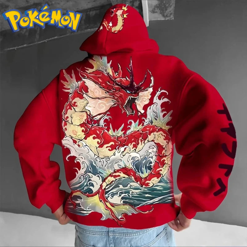 Pokémon Men's Hoodie Autumn/Winter Anime Gyarados Cool Print Loose Street Casual Daily Wear Original Jumper Top