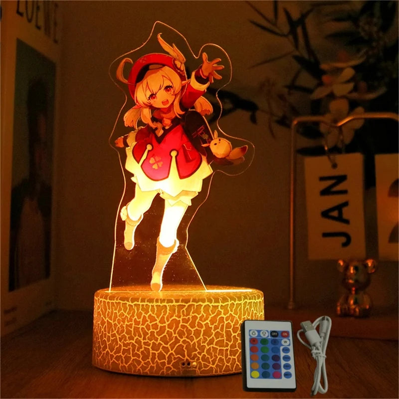 Genshin Impact 3D Lamp LED Night Light Anime Figures Zhongli Raiden Shogun Remote RGB Dream Colors Kids Bedroom Home Decor