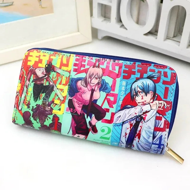 Chainsaw Man Anime PU Leather Multi-Layer Wallets Cosplay Portable Wallet Coin Bag Zipper Purse Gift