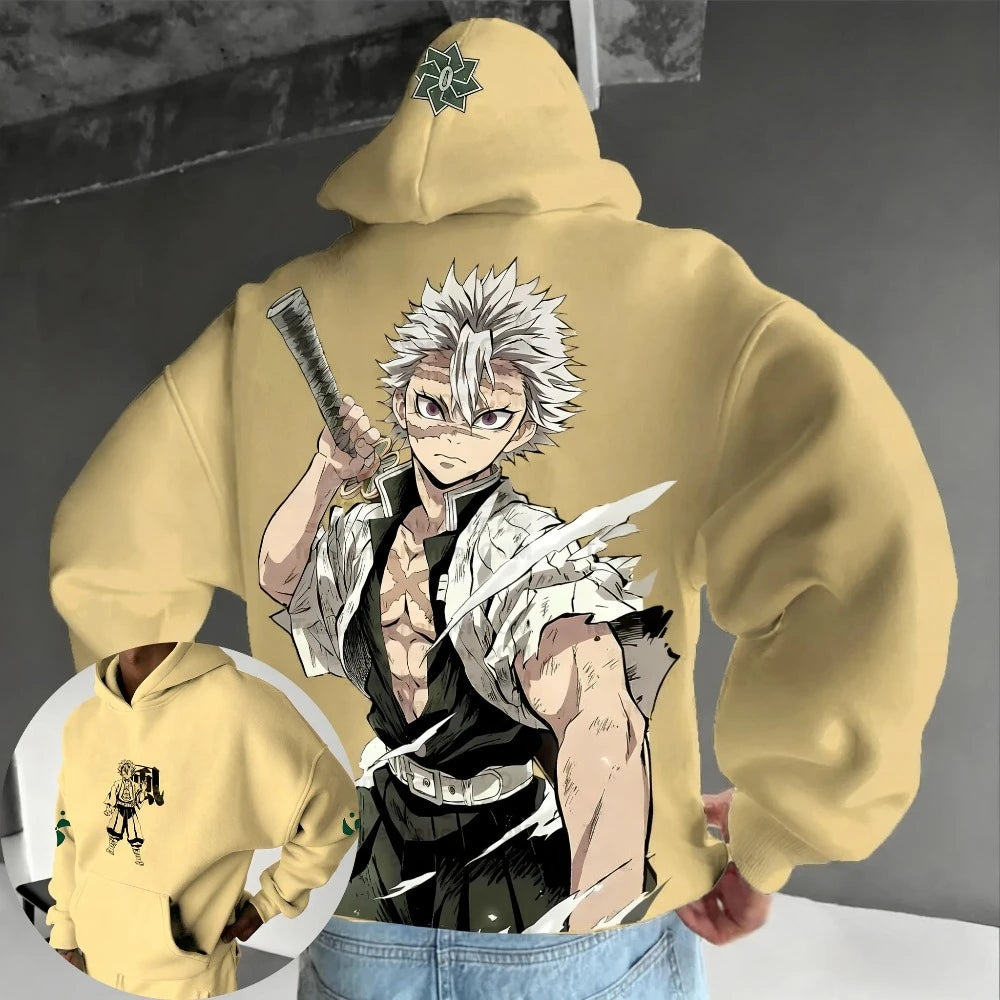 Demon Slayer Anime Shinazugawa Sanemi Hoodie Autumn/Winter Men's and Women's New Loose Casual American Hip-hop Jumper Top