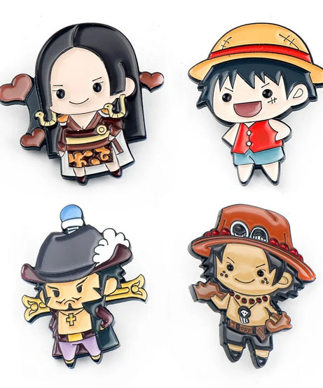 4 PCS One Piece Metal Enamel Pins Luffy Zoro Sanji Usopp Brooch Pirate Group Bad geAnime FansCollection Jewelry