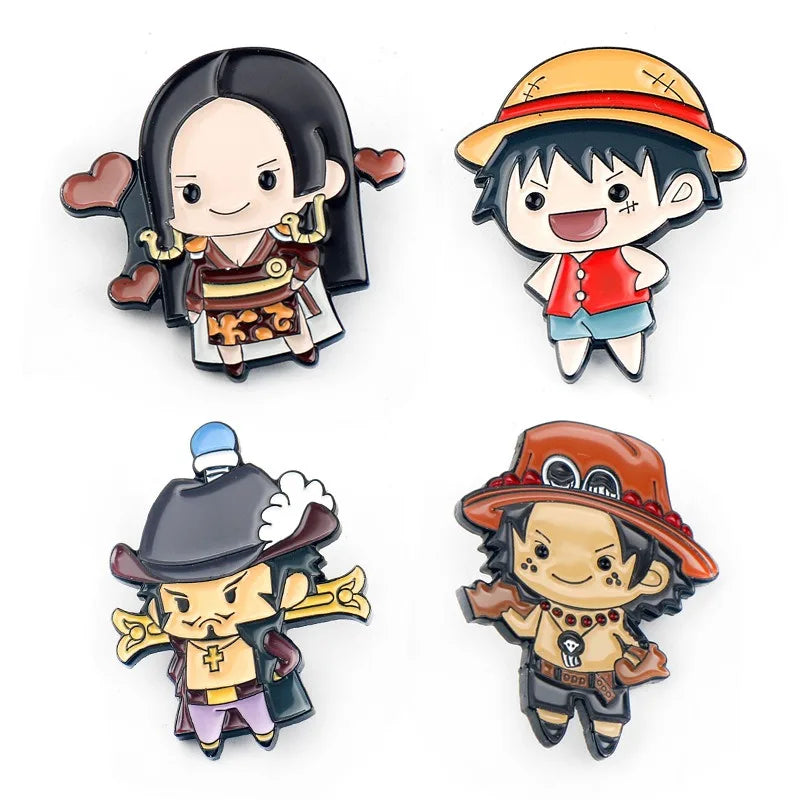 4 PCS One Piece Metal Enamel Pins Luffy Zoro Sanji Usopp Brooch Pirate Group Bad geAnime FansCollection Jewelry