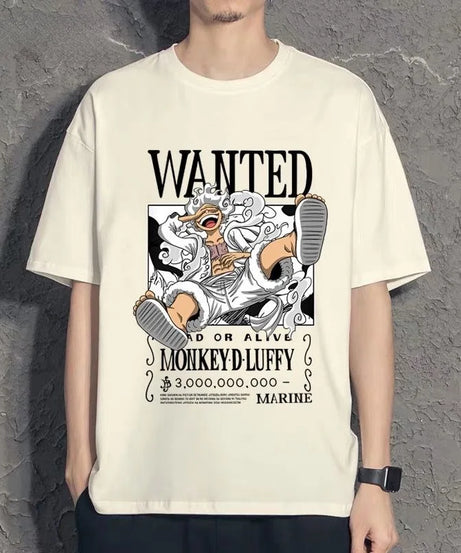 One Piece anime peripheral cute Nika Luffy pure cotton short-sleeved T-shirt round neck loose creative couple top gift wholesale