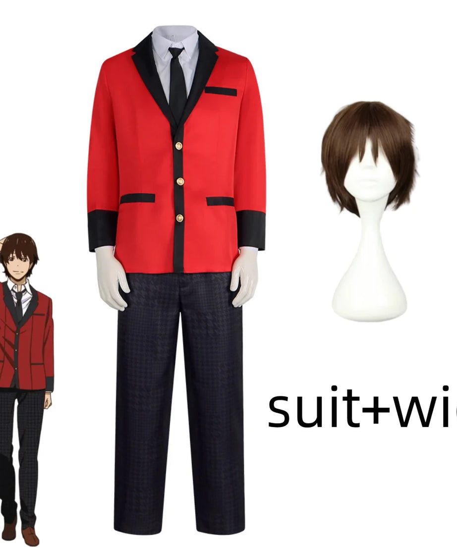 Kakegurui Ryota Suzui Cosplay Costume – Red JK Uniform with Wig for Men