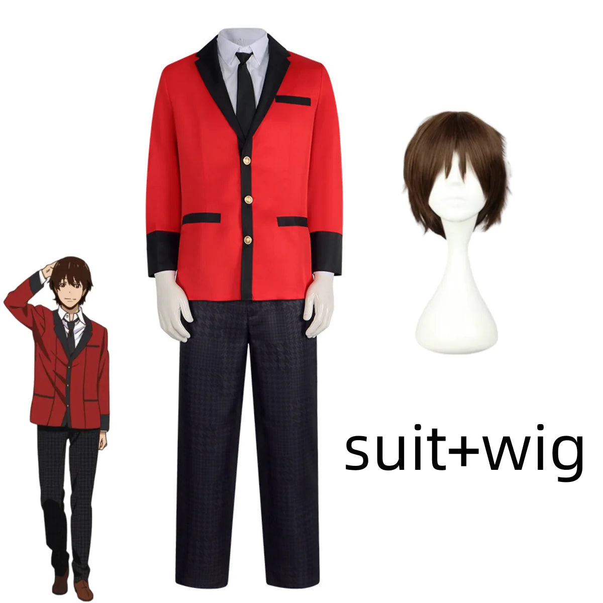 Kakegurui Ryota Suzui Cosplay Costume – Red JK Uniform with Wig for Men