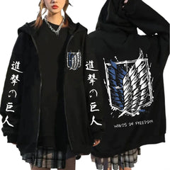 Attack on Titan Anime Zipper Hoodie – Mikasa Ackerman & Eren Jaeger Wings of Freedom Zip-Up Jacket