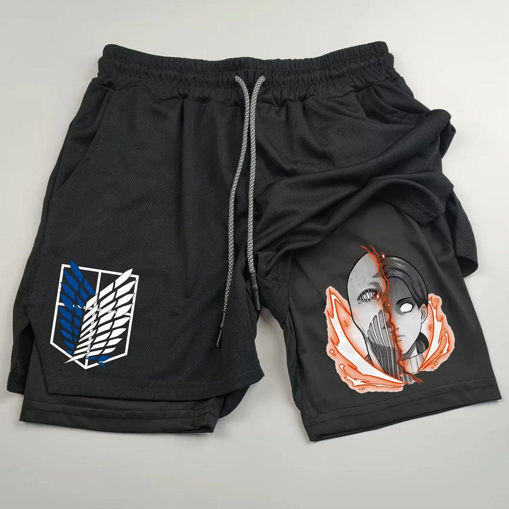 Attack on Titan 2-in-1 Sports Shorts – Wings of Freedom Running Leggings & Fitness Shorts