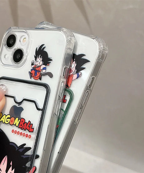 Anime Dragon Ball Card Holder Phone Case for iPhone 13 11 12 14 15Pro Max X Xs XR 8 7 Plus Clear Silicone Soft Back Cover