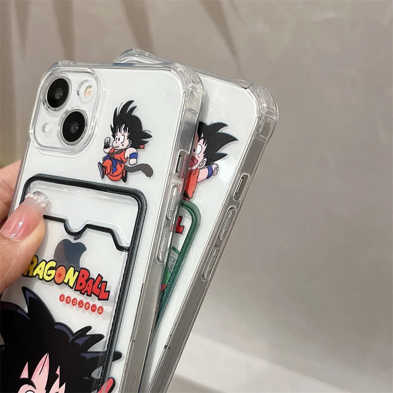 Anime Dragon Ball Card Holder Phone Case for iPhone 13 11 12 14 15Pro Max X Xs XR 8 7 Plus Clear Silicone Soft Back Cover