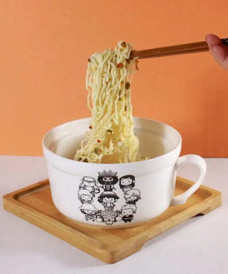 One Piece anime peripher Luffy Zoro ceramic instant noodle bowl with lid and handle kitchen supplies eating bowl gift