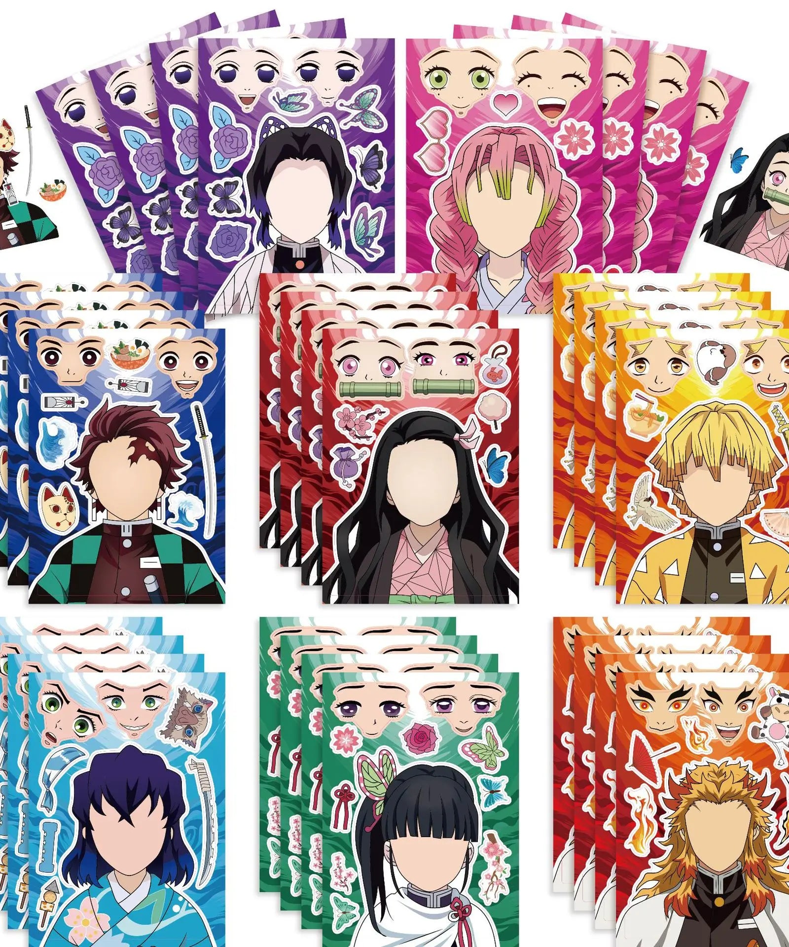 8/16Sheets Demon Slayer Anime Puzzle Sticker DIY Phone Laptop Luggage Skateboard Graffiti Decals Fun for Gift