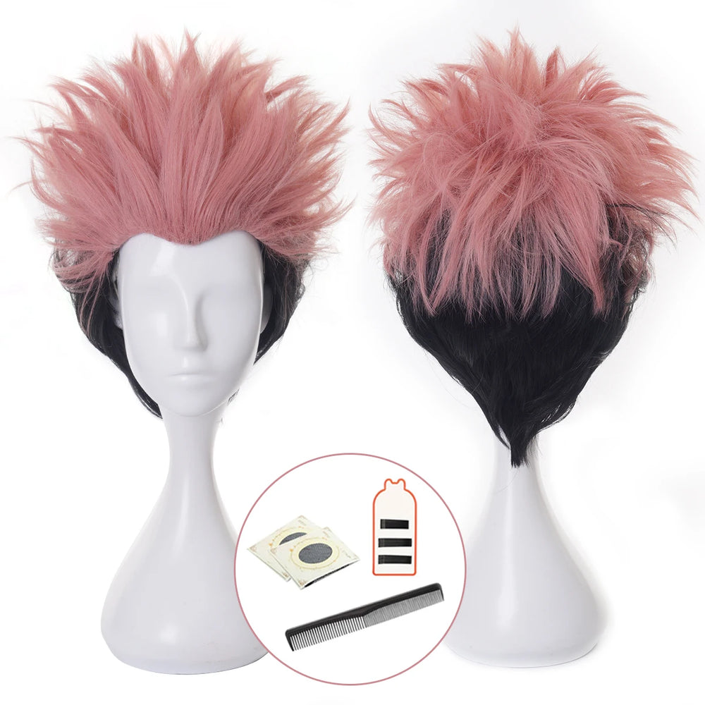 Anime Jujutsu Kaisen Yuji Itadori Cosplay Wig – Spiky Pink & Black Hair