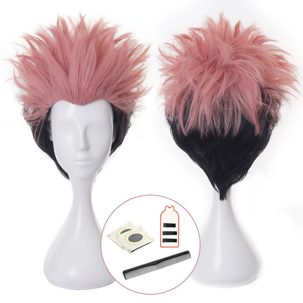 Anime Jujutsu Kaisen Yuji Itadori Cosplay Wig – Spiky Pink & Black Hair