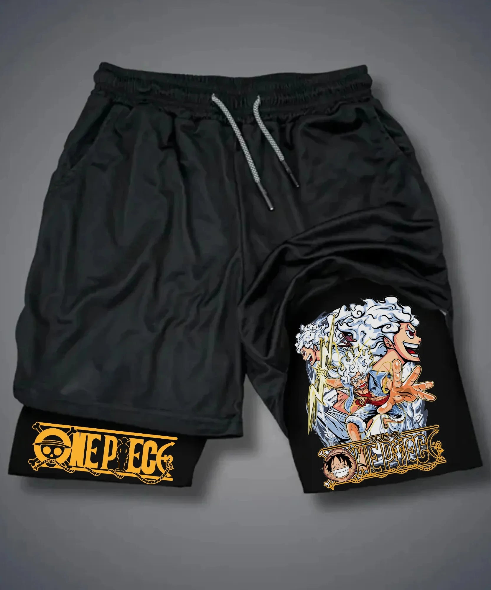 The Latest ONE PIECE  Animation Peripheral Printing Double-layer Shorts Men's Sports Breathable Five-point Pants