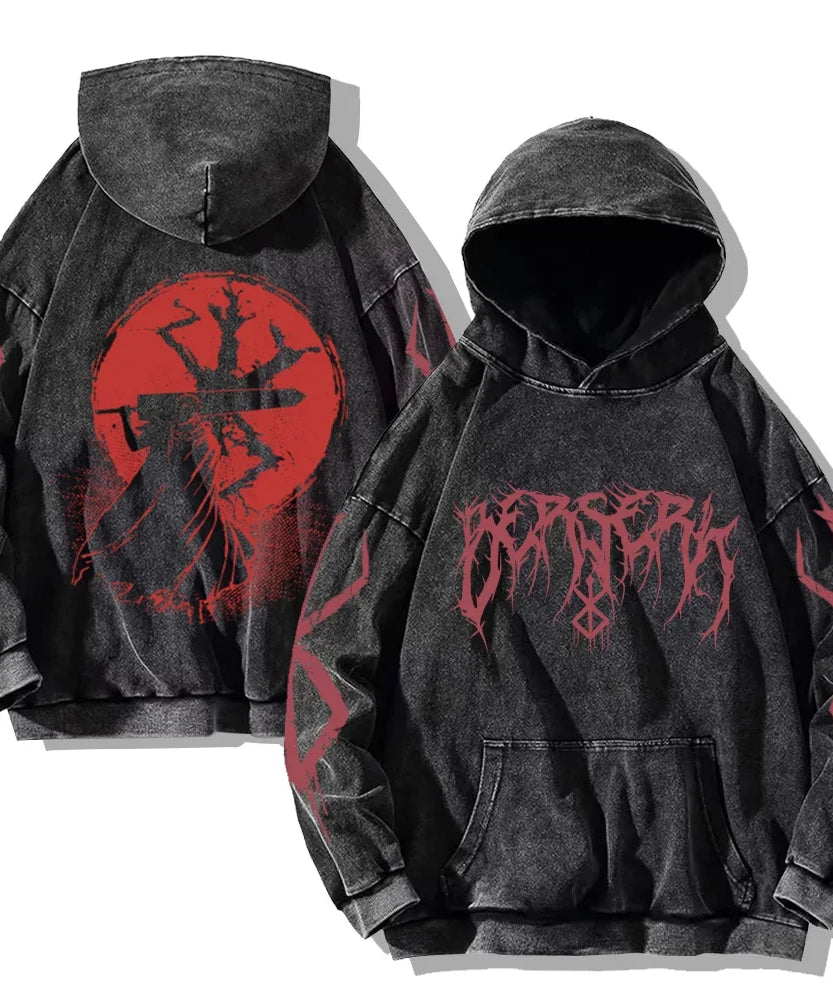 Anime Washed Hoodies Vintage Cotton Hip Hop Streetwear Men's Retro Long Sleeve Pullover Women's Harajuku Oversized Sweatshirts