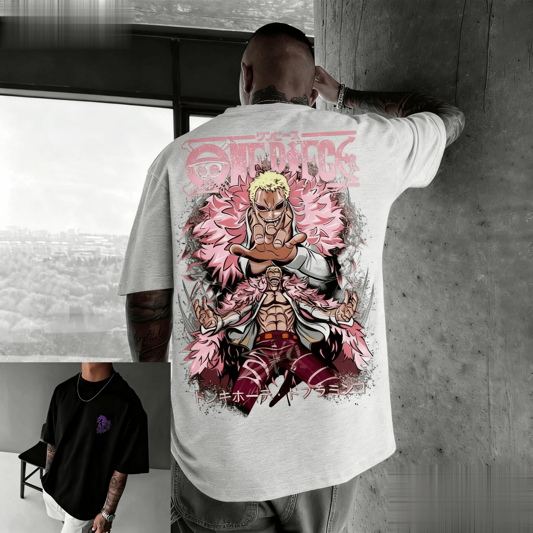 New Unisex One Piece Doflaminggo Anime Men T Shirt Short Sleeve Tee Summer Y2k Graphic Streetwear Casual Top Oversized