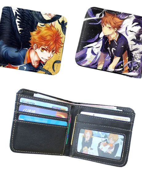 Anime Haikyu!! Short PU Leather Wallet Cute Hinata Shoyo Kageyama Tobio Folding Purse