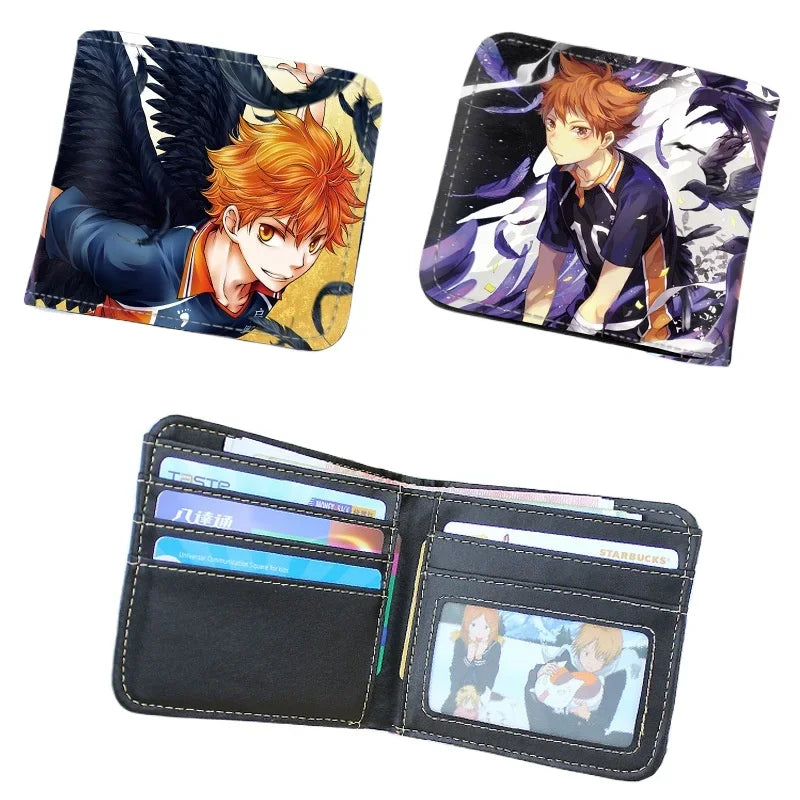 Anime Haikyu!! Short PU Leather Wallet Cute Hinata Shoyo Kageyama Tobio Folding Purse