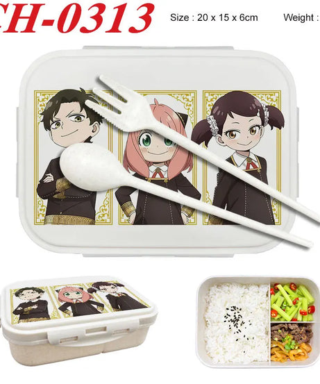 Spy×Family Lunch Box Wheat Straw Partitioned Lunch Box with Insulation, Student Lunch Box, Office Worker with Lid