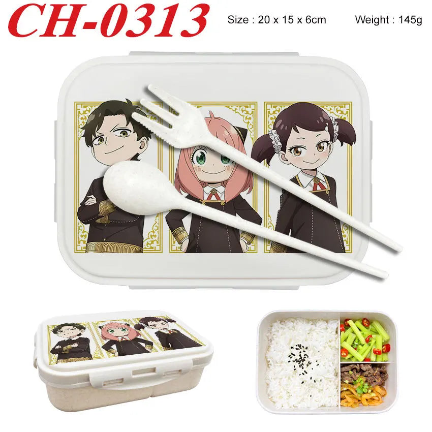 Spy×Family Lunch Box Wheat Straw Partitioned Lunch Box with Insulation, Student Lunch Box, Office Worker with Lid