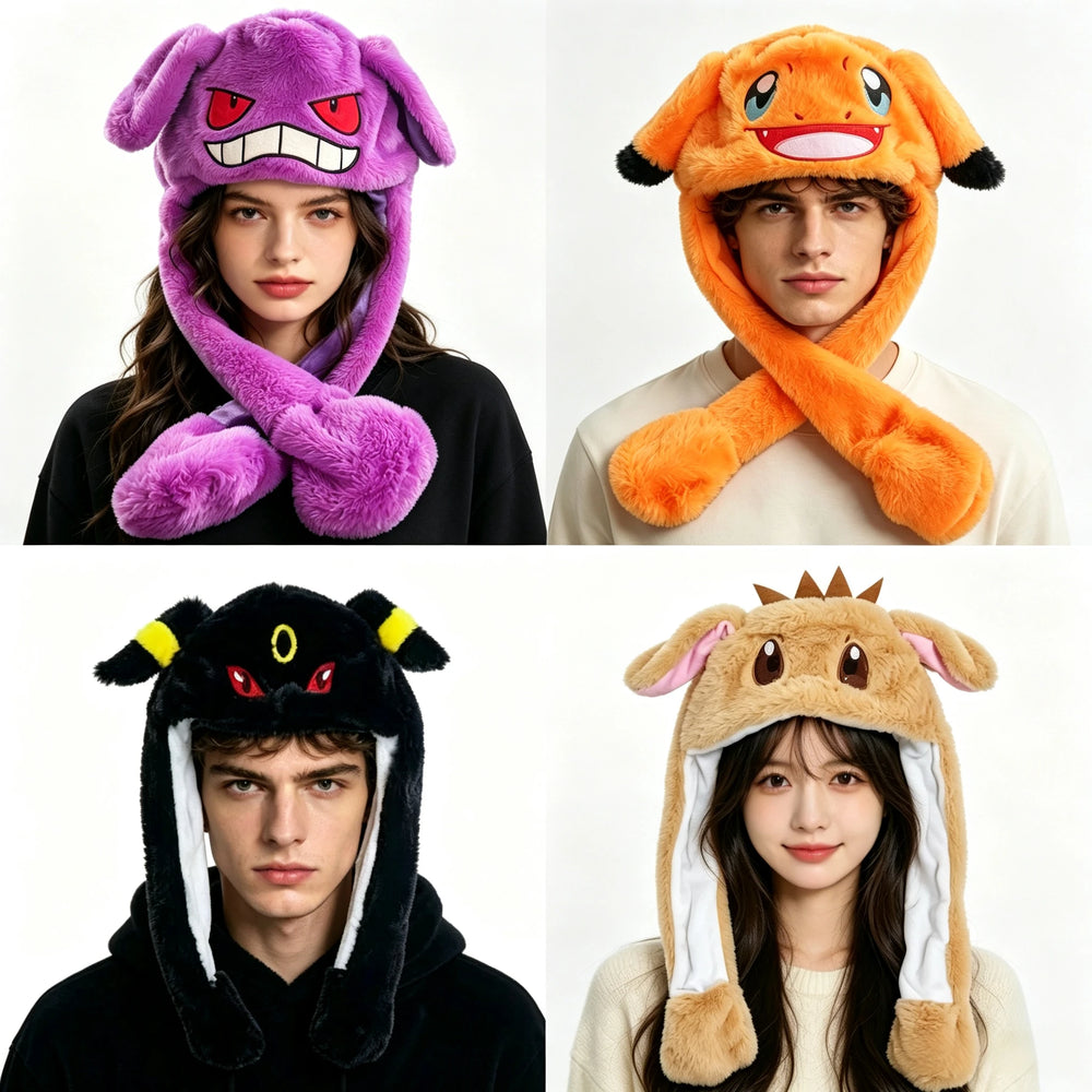 Pokémon Moving Ears Plush Hat – Cute Fluffy Pikachu, Gengar & Charmander Cosplay Hat for Kids & Adults 2