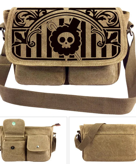 One Piece Canvas Shoulder Bag - Luffy & Law Logo Sling Bag, Unisex Student Backpack for Casual Daily Use & Anime Fans