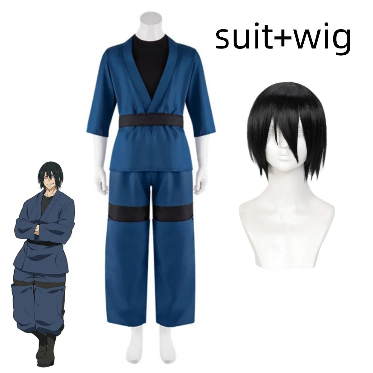 Anime Fire Force Shinmon Benimaru Cosplay Costume Blue Japanese Practice Uniform Tops Wig Adult Man Halloween Carnival Suit