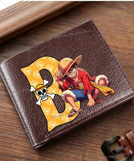 Anime Luffy Men Pu Wallet One Piece Letter A-Z Foldable Short Wallet Man Portable Credit ID Card Holder Male Pocket Coin Purse