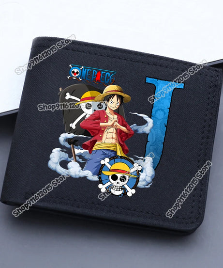 One Piece Letter Men Short Wallet Man Luffy Alphabet Canvas Wallet Man Credit ID Card Holder Anime Foldable Pocket Coin Purse