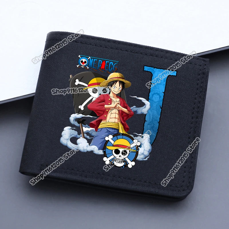 One Piece Letter Men Short Wallet Man Luffy Alphabet Canvas Wallet Man Credit ID Card Holder Anime Foldable Pocket Coin Purse