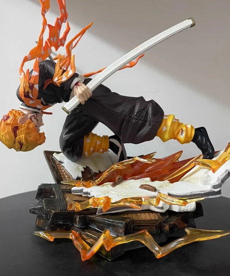 28cm Anime Demon Slayer Agatsuma Zenitsu Fire Thunder God Action Figure PVC Statue With Effect Base Collectible Model Toy Gift