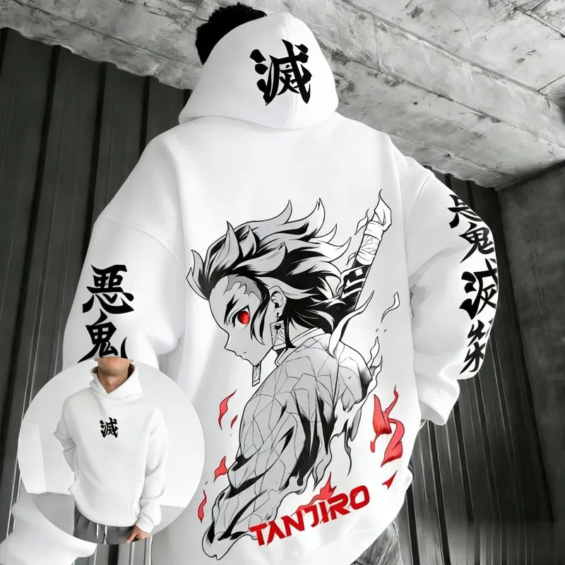 Anime Demon Slayer Tanjiro Hoodie – Cotton Graphic Streetwear Pullover for Men & Women 3