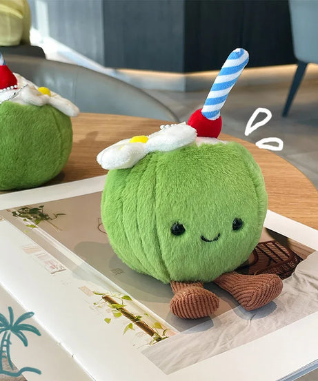 New 16cm Cute Coconut Plush Toy Soft Stuffed Doll With Straw Flower Tiny Legs Bag Pendant Keychain Ideal Gift For Girls