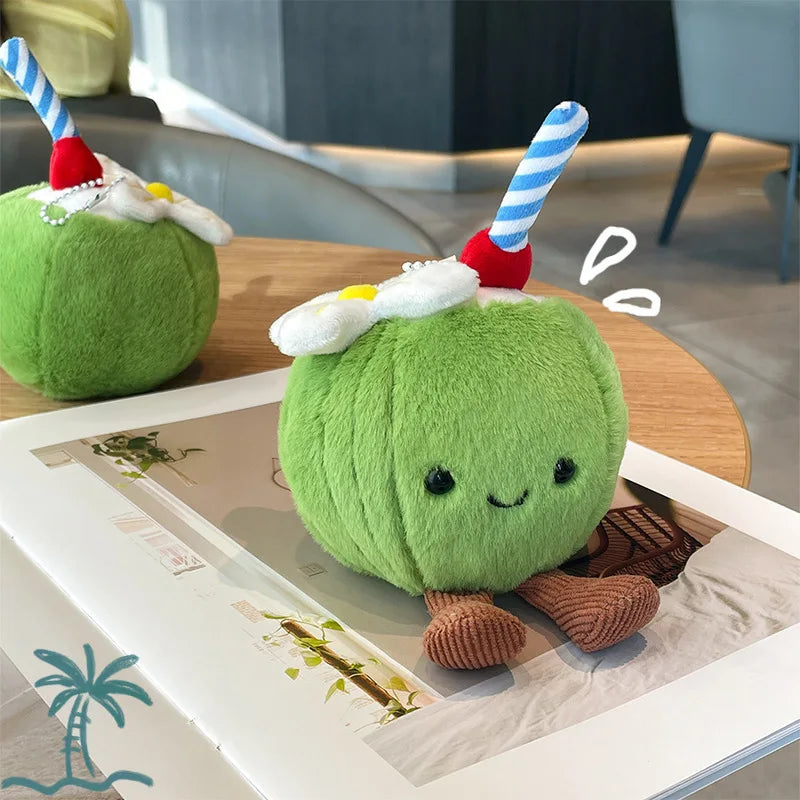 New 16cm Cute Coconut Plush Toy Soft Stuffed Doll With Straw Flower Tiny Legs Bag Pendant Keychain Ideal Gift For Girls