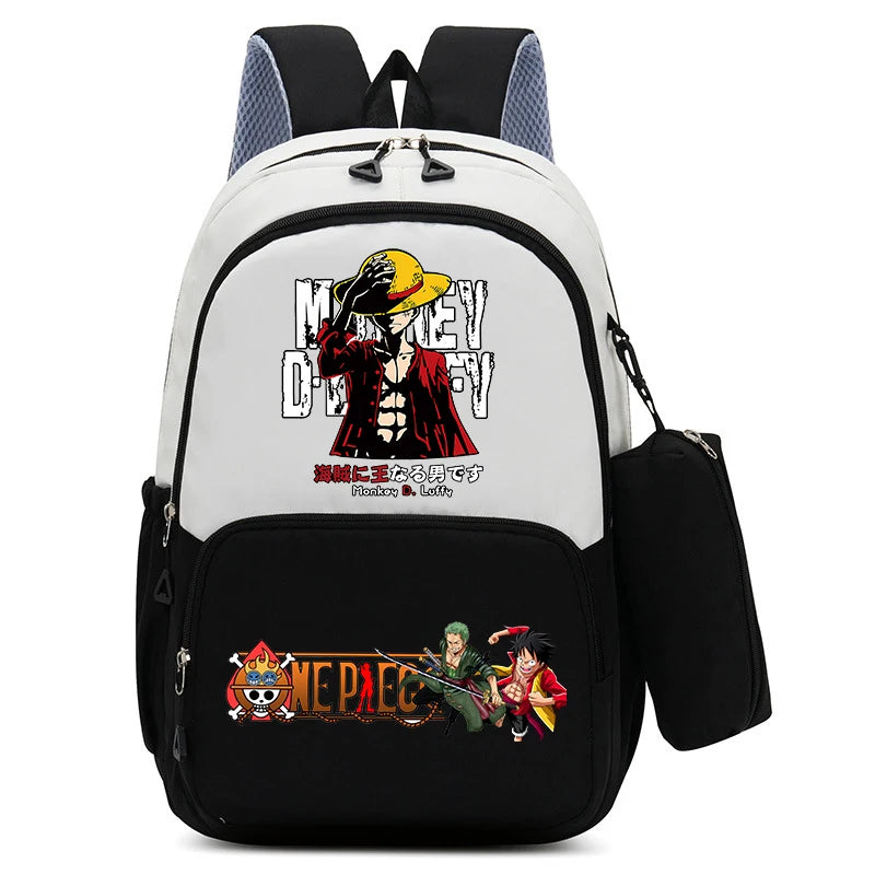 One Piece Luffy Zoro Backpack Kits Boy Student Usopp Chopper Anime Knapsack with Pencilcase Rucksack High-capacity Schoolbag