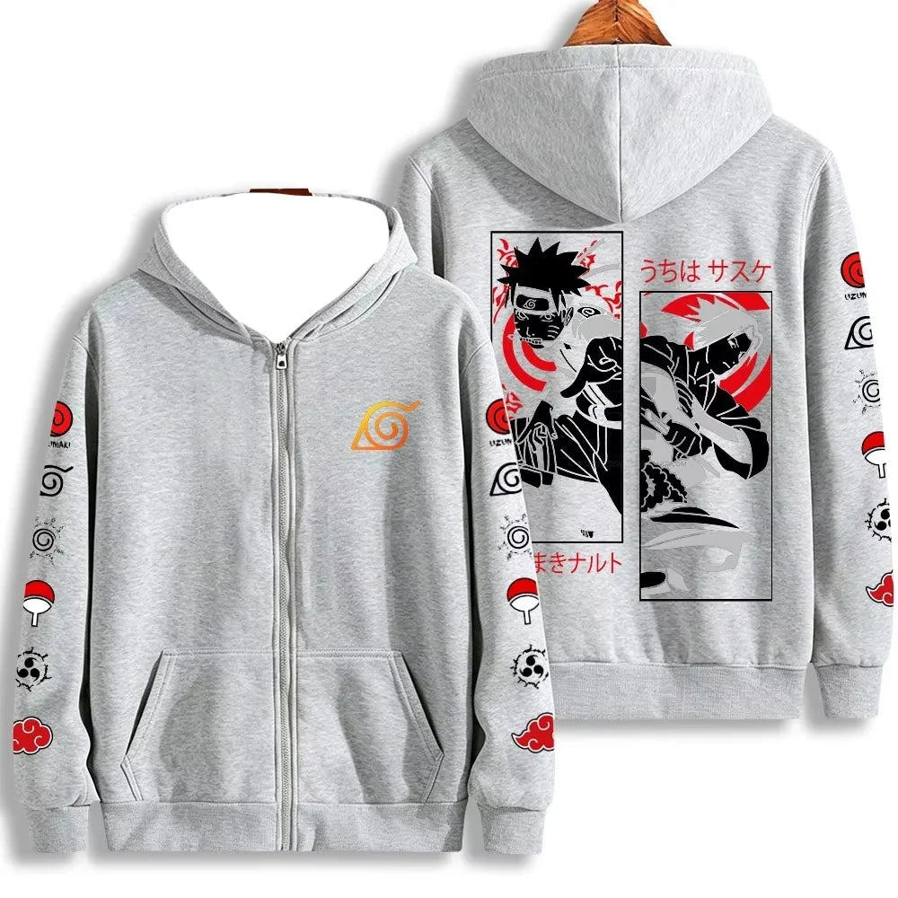 2026 Naruto Team 7 Zip-Up Hoodie – Konoha Symbol Double-Sided Print Streetwear Jacket 5