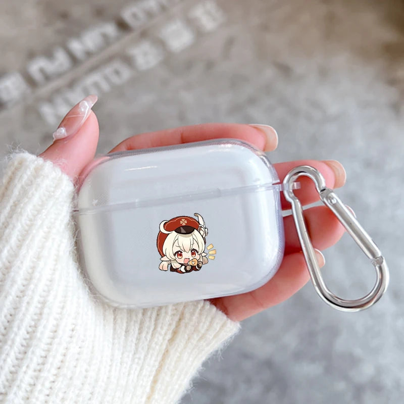 Genshin Impact Anime With Hook Case For AirPods 2 3 1 Cases For Apple AirPods Pro 2 Coque Transparent TPU Earphone Cover