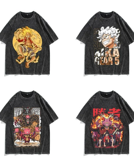 One Piece Luffy Vintage Washed T-Shirt – Unisex Cotton Anime Streetwear