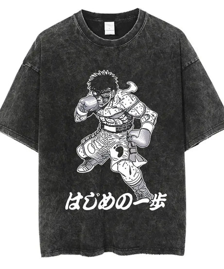 Mens Wash Tshirt Anime Hajime No Ippo T-shirt Hip Hop Street Harajuku Kamogawa Boxing Gym KBG Print Cotton Breathable Top Tee