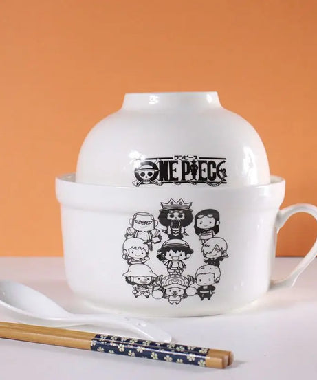 One Piece anime peripher Luffy Zoro ceramic instant noodle bowl with lid and handle kitchen supplies eating bowl gift