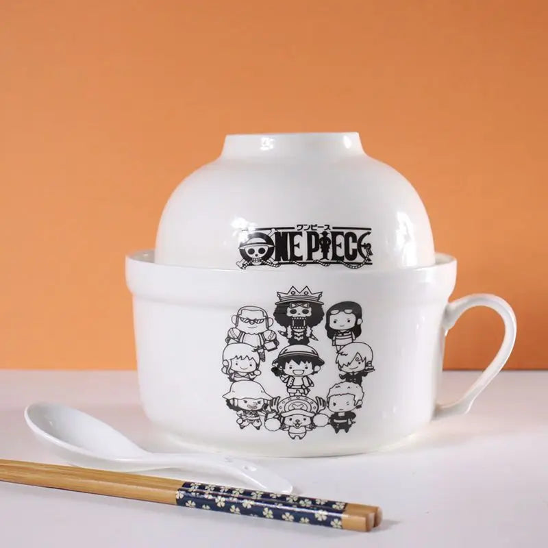 One Piece anime peripher Luffy Zoro ceramic instant noodle bowl with lid and handle kitchen supplies eating bowl gift