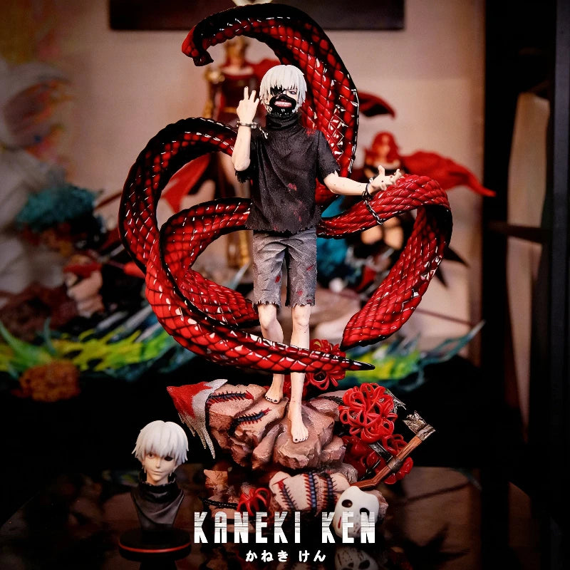 35cm Tokyo Ghoul GK Ken Kaneki White Hair 4 Kagune Action Figure Double Head Statue Collectible Anime Model Toy Desk Decor Gift