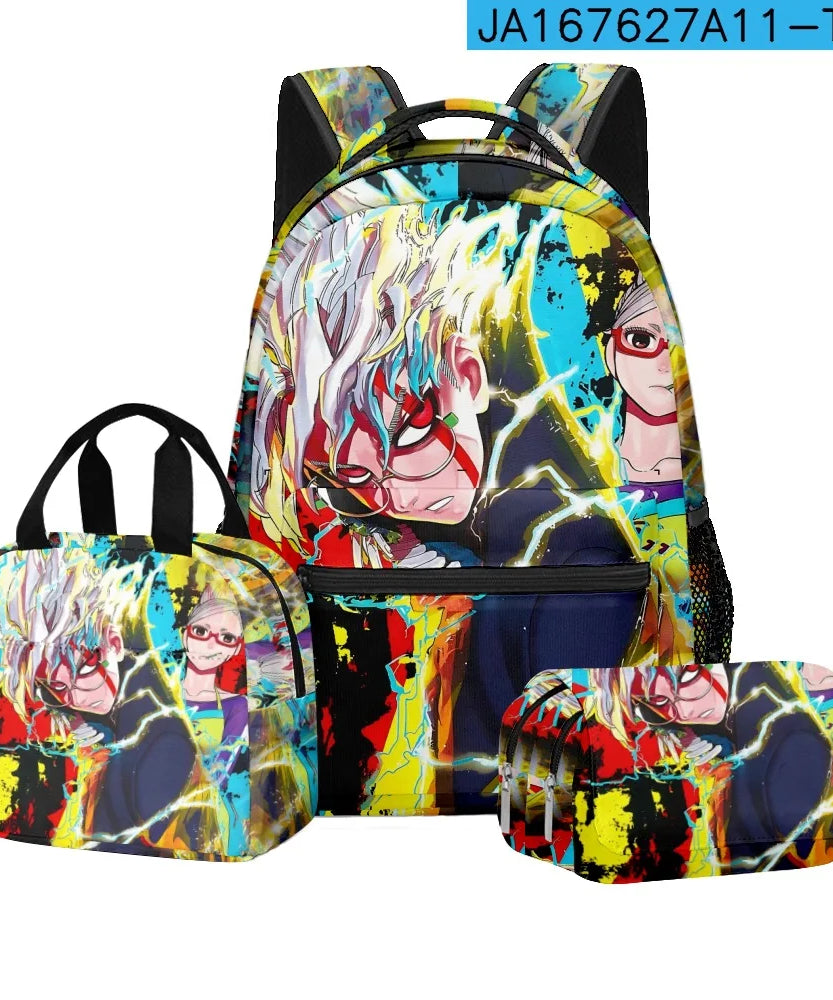 Luxury Popular Novelty DANDADAN 3D Printed 3pcs/Set student School Bags Travel Notebook Backpack Lunch bag Pencil Case