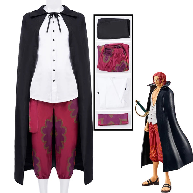 One Piece Shanks Cosplay Costume & Wig — Red Cloak Set 7