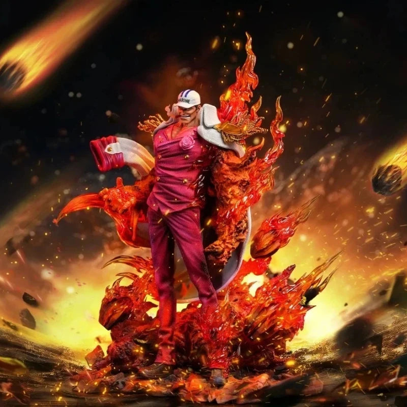 34cm One Piece Red Dog Sakazuki Light-Up Action Figures Navy Admiral Resin Statue Collectible Anime Model Toy Desk Ornament Gift