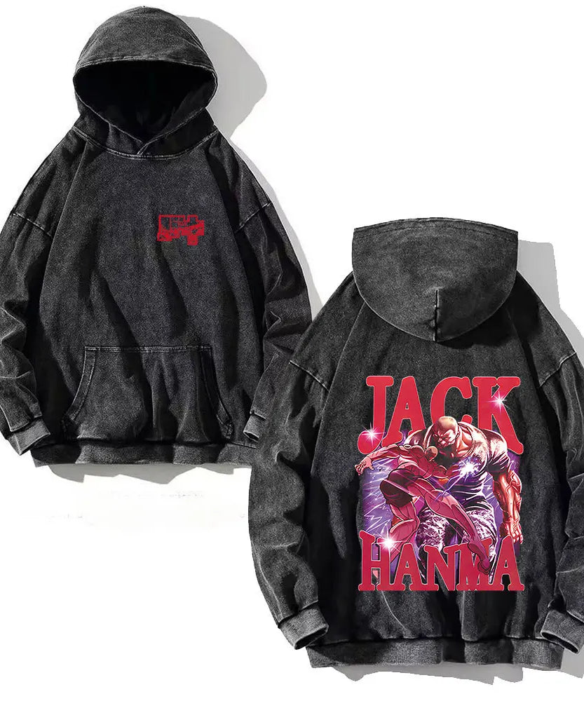 Anime Baki Hanma Print Cotton Washed Hoodies Men Hip Hop Graphic Vintage Hooded Sweatshirts Aesthetic Streetwear Pullover