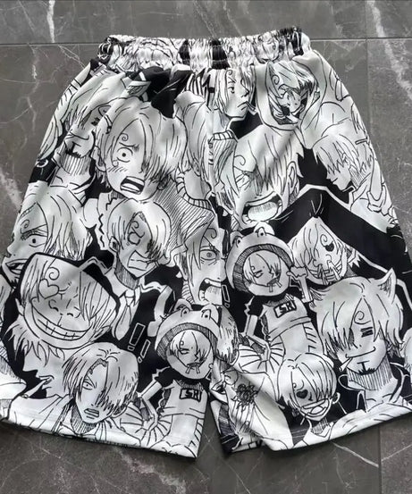 One Piece Lufy Shorts Anime Figure Summer Loose Fitting Home Pajama Pants Casual Couple Beach Pants Men Boys Cosplay Toy