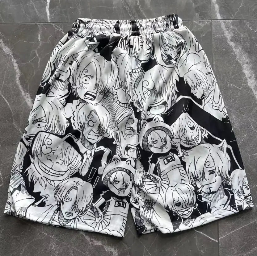 One Piece Lufy Shorts Anime Figure Summer Loose Fitting Home Pajama Pants Casual Couple Beach Pants Men Boys Cosplay Toy